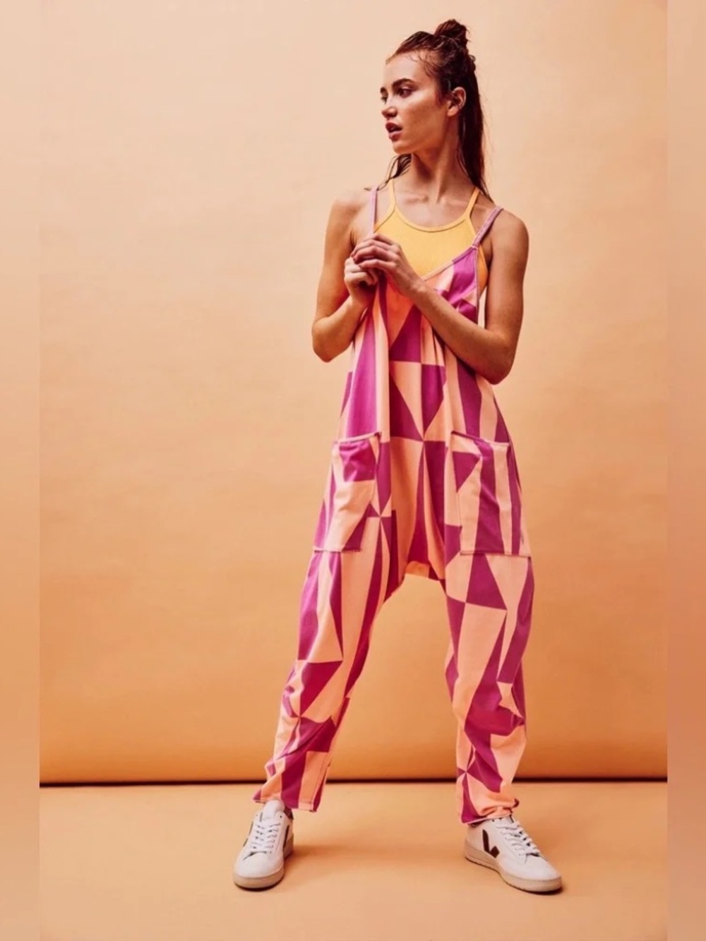 Free People FP Movement Hot Shot Onesie Jumpsuit Incline Melon Combo Small